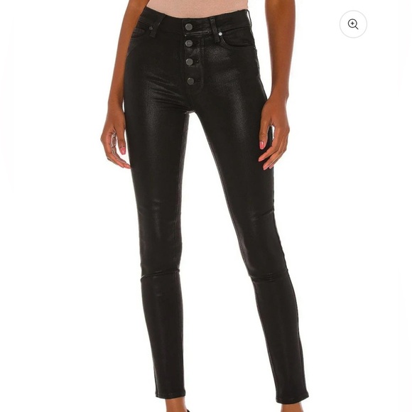 PAIGE x Revolve Hoxton Ultra Skinny Buttonfly Black Fog Luxe Coating size 27 - Picture 1 of 11